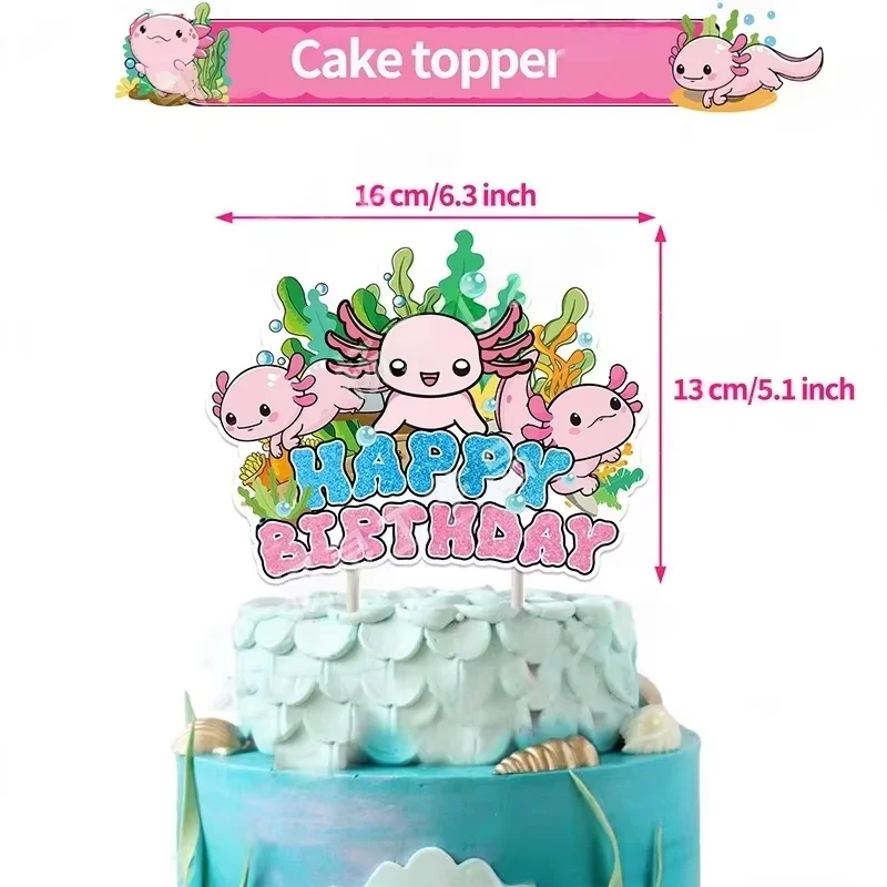 Rosa Salamander Geburtstagsparty-Zubehör Cartoon Axolotl Teller Becher Banner Luftballons für Kinderparty-Geschenke Babyparty Fotobox – Detail 9
