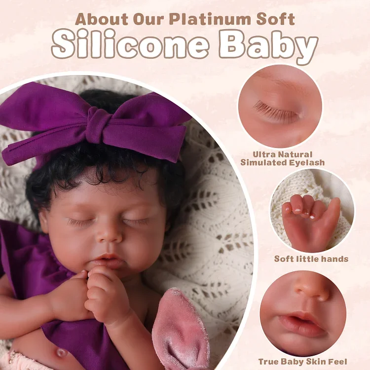 Lucy 12 Inch African American Silicone Reborn Baby Dolls Sleeping Little Infant Girl Realistic Full Body Baby Doll