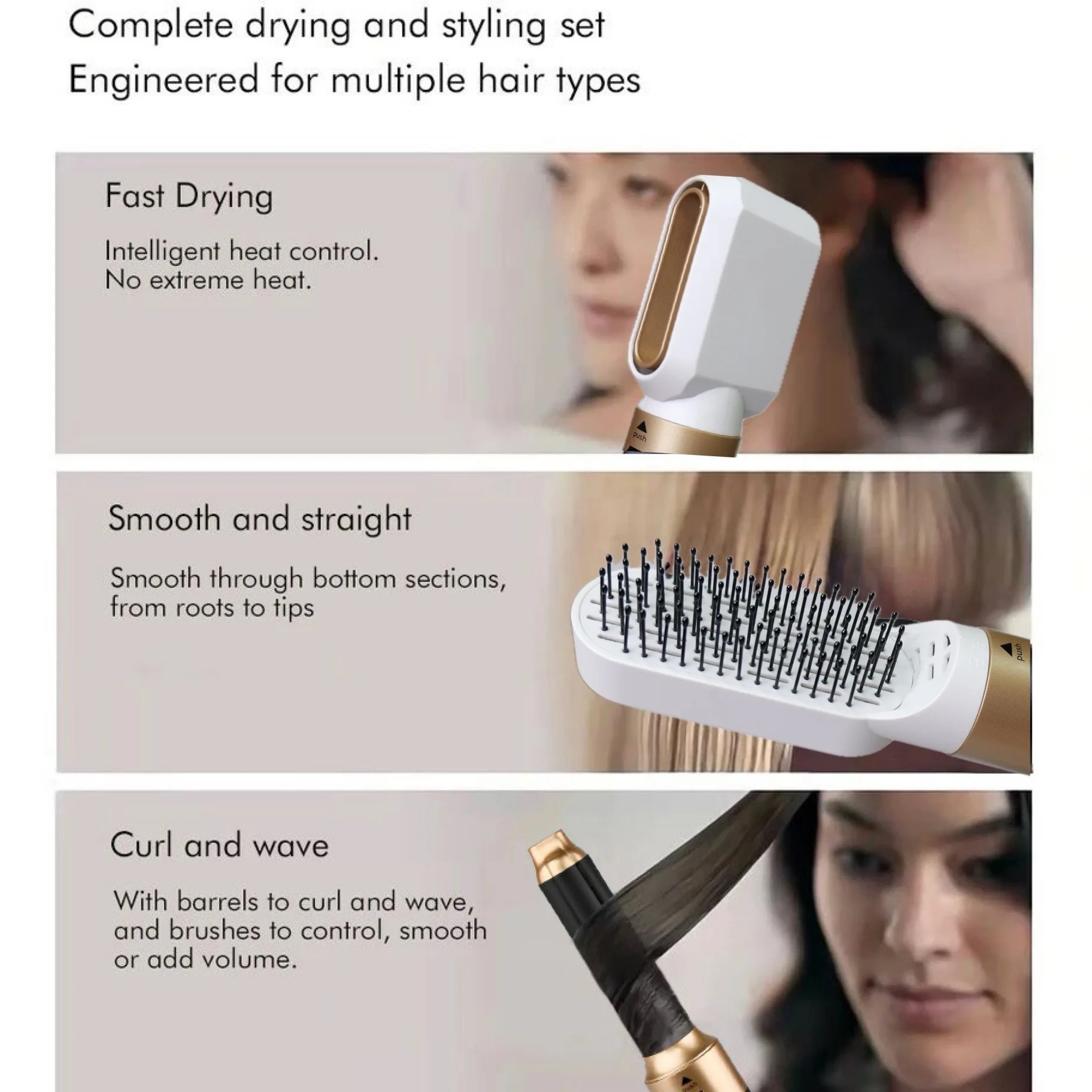 Multifunctional 5-in-1 hot air comb, automatic curling iron, straight hair comb, hair dryer, curling iron.