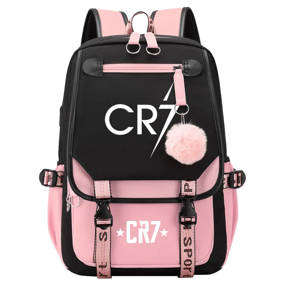 CR7 Backpack Patchwork Teens Girls Boys School Shoulder Bag Waterproof Canvas Bagpack High Capacity Mochila Escolar