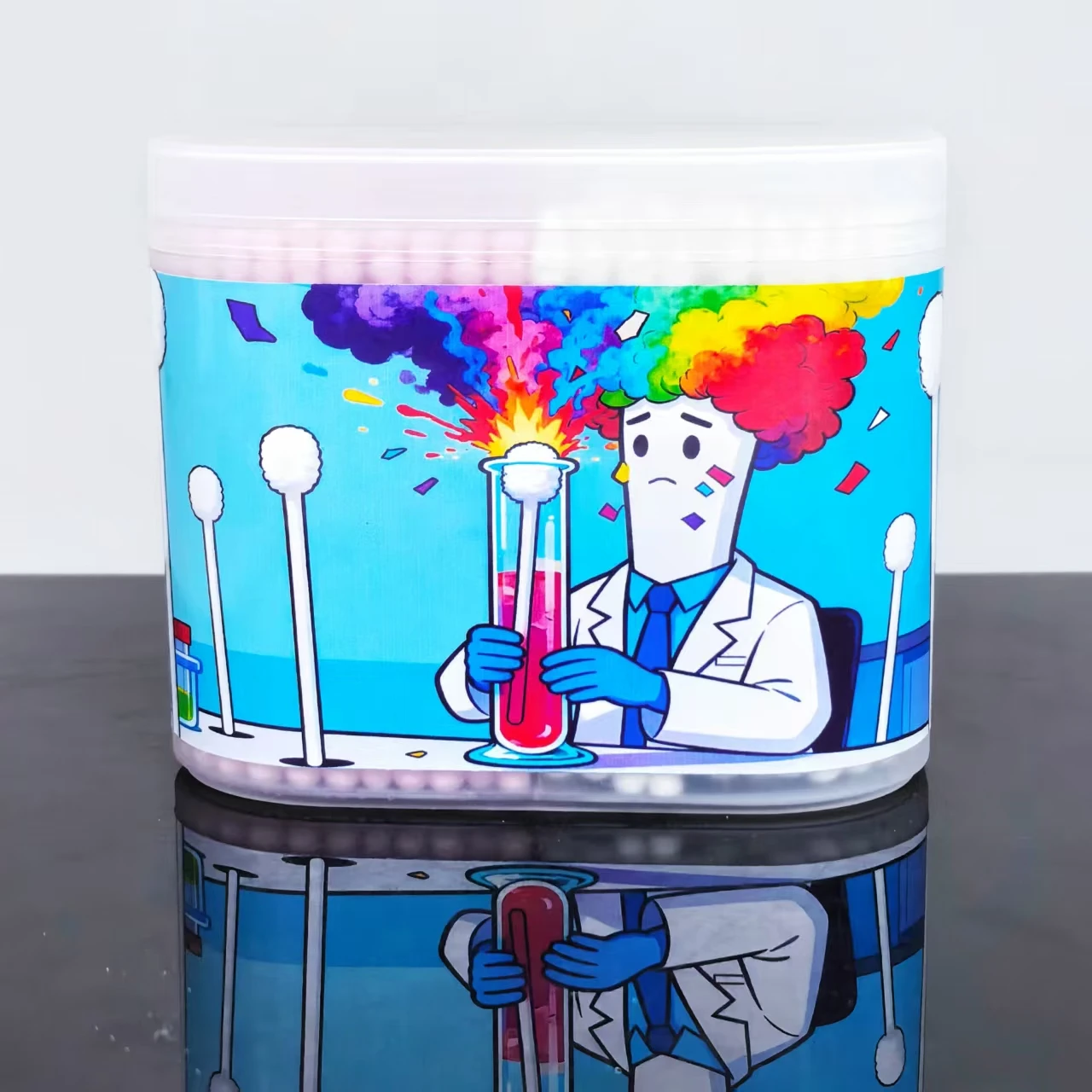 300 peças/600 peças caixa de padrão de garrafa experimental cotonetes, cotonetes de limpeza de duas cabeças e duas cores