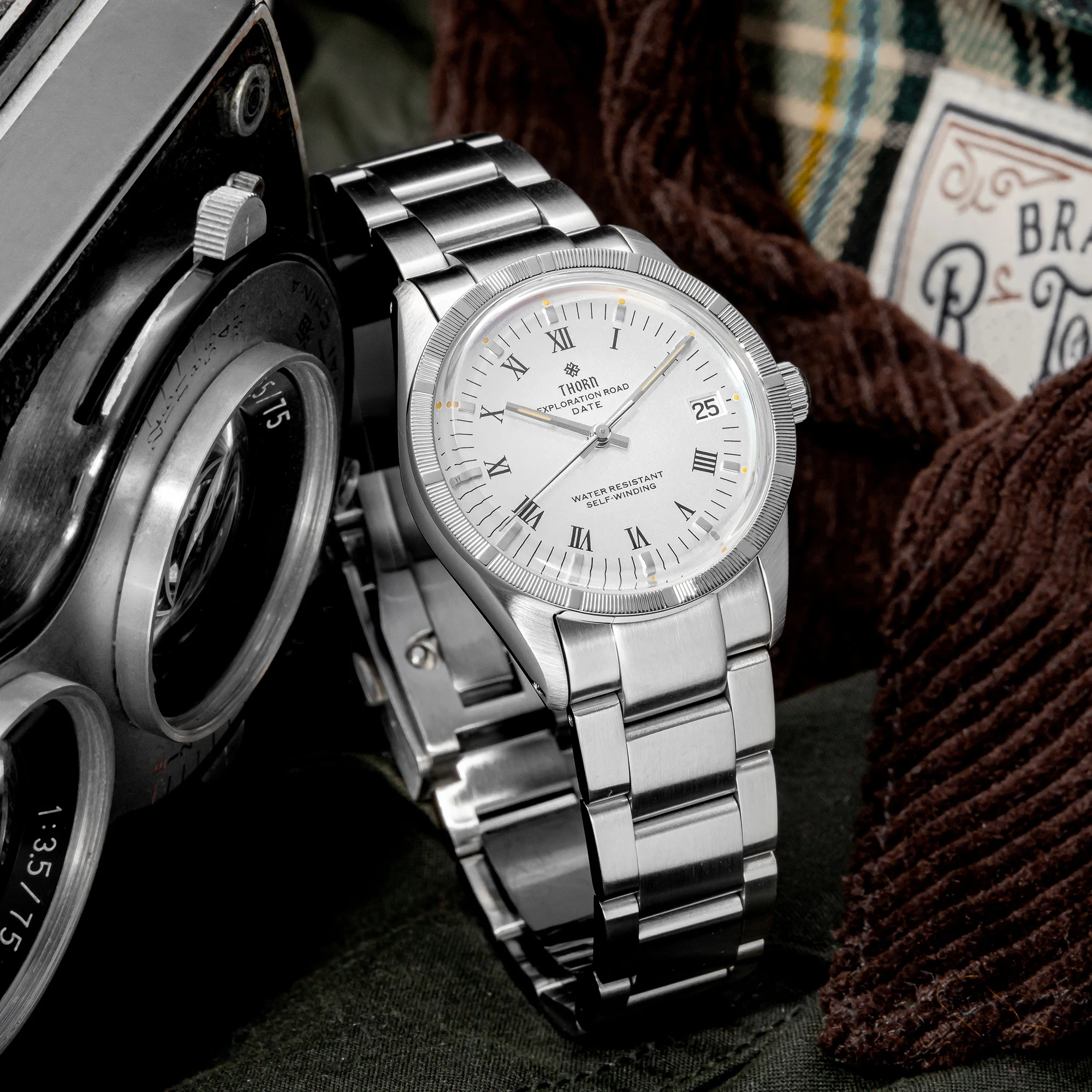 THORN Men Automatic Watch 34MM Mechanical Wristwatch 10ATM Waterproof C3 Luminous Bubble Sapphire Mirror PT5000