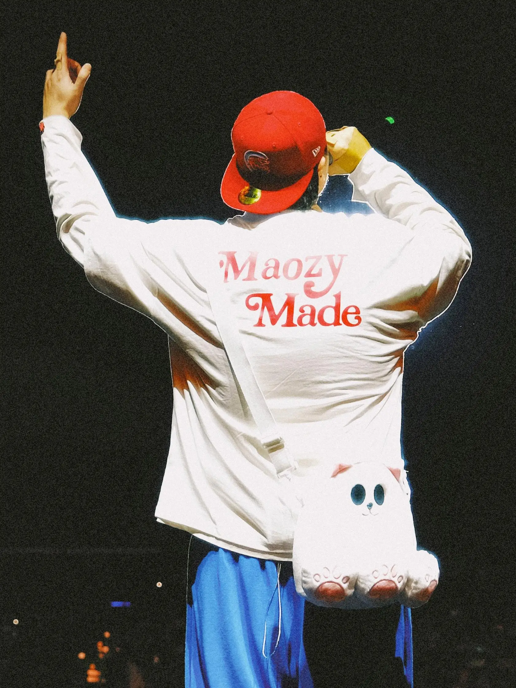 حقيبة ظهر أصلية لطيفة بثلاثة أرجل على شكل قطة Guochao كرتونية أصلية من القطيفة بكتفين مزدوجين #2