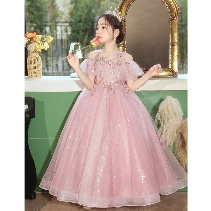 

Элегантное платье принцессы для дня рождения для девочек, детские вечерние платья для фортепиано, свадебный банкет, детские модные платья с цветами