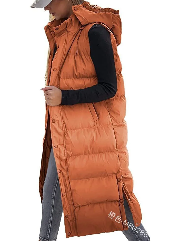 Gilet long à simple boutonnage pour femmes, Hoode GlaWomen, Solide, Document, Décontracté, Nouvelle mode, Automne, Hiver, 2023