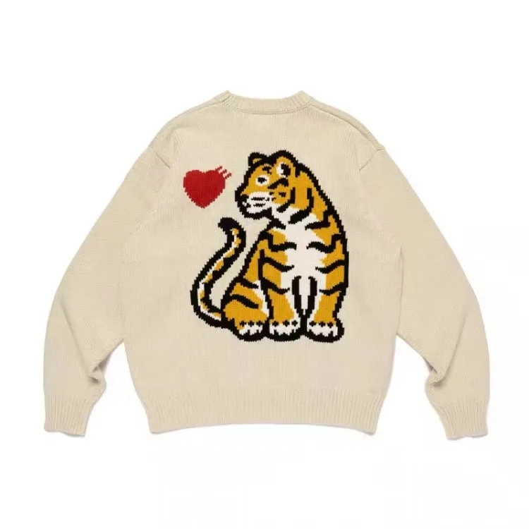 Human Made 25AW Tiger Heart Knit Sweater Letter Graphic Pullover Unisex Men Women Casual Top
