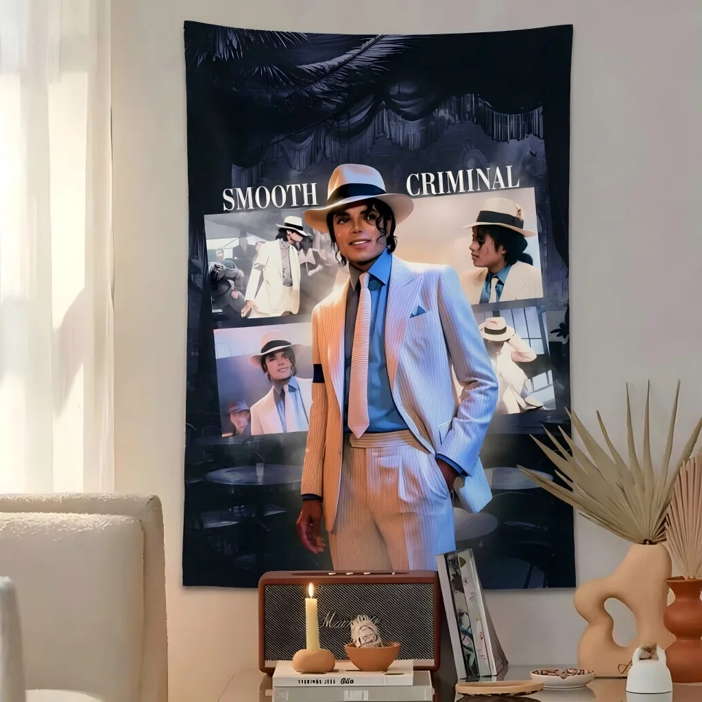 M-Michael J-Jackson Retro Tapestry Smooth Criminal White Suit Stage Collage Print Wall Hanging Dorm Bedroom Fan Decor Gift