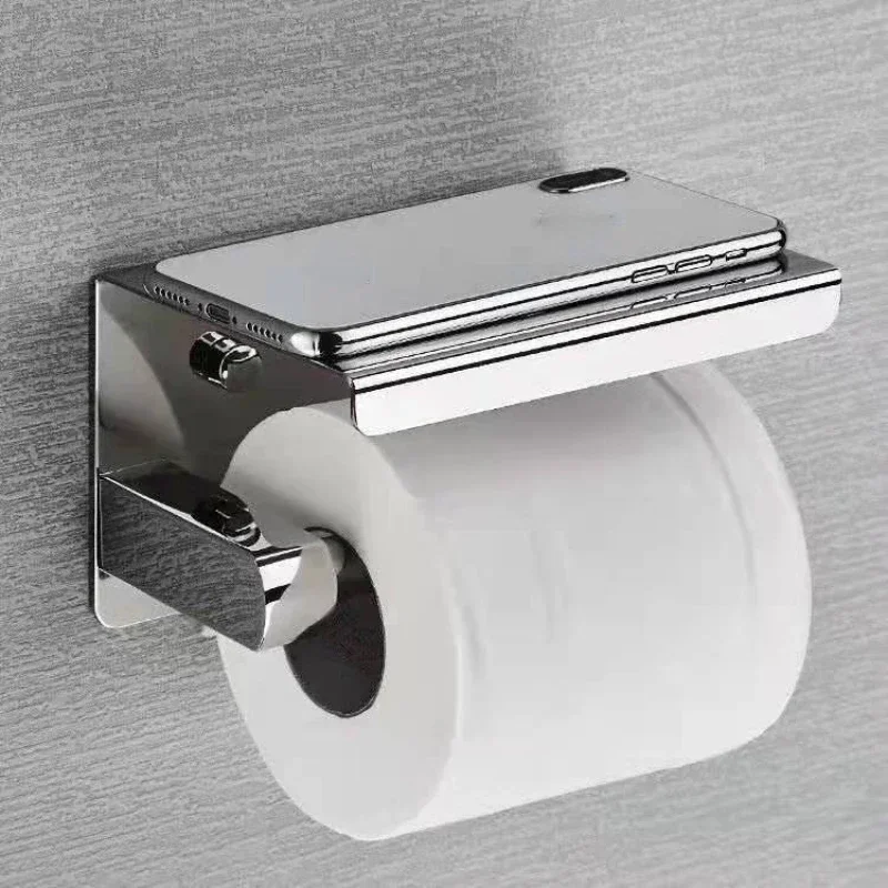 304 Stainless Steel Toilet Paper Holder with Phone Shelf Bathroom Tissue Holder Toilet Paper Roll Holder