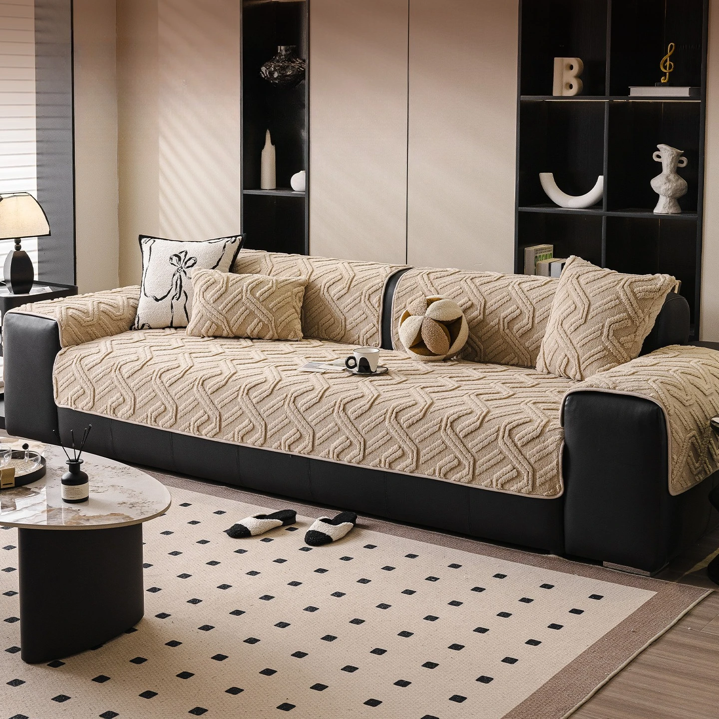 1PC Geometric Jacquard Soft Cotton Velvet Sofa Pad Solid Color Thicken High-grade Non-slip Cushion Cover Cloth for Living Room