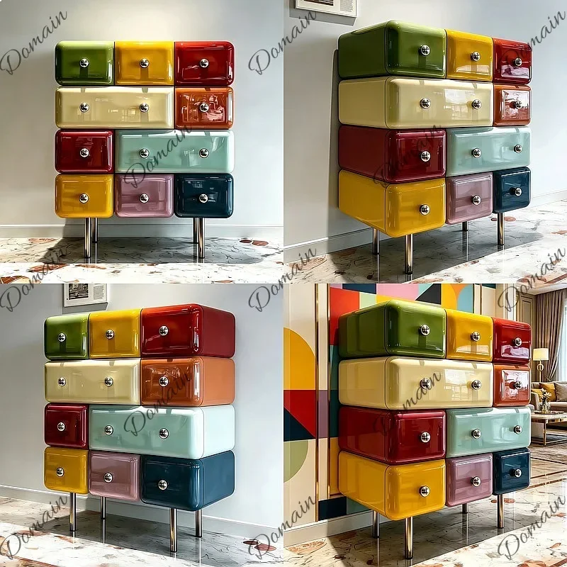 N80 Multicolor Dopamine Art Geometric Chest of Drawers Creative Storage Cabinet Sideboard Decor for Living Room Entryway