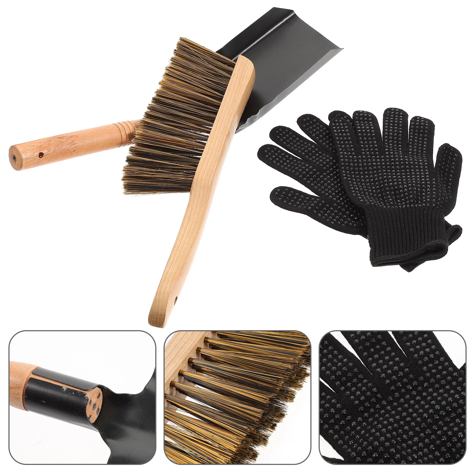 

Shovel Welding Gloves Hearth Brush Set Fireplace Cleaning Brush Stove Coals Shovel Hearth Cleaning Kit Grill BBQ Glove