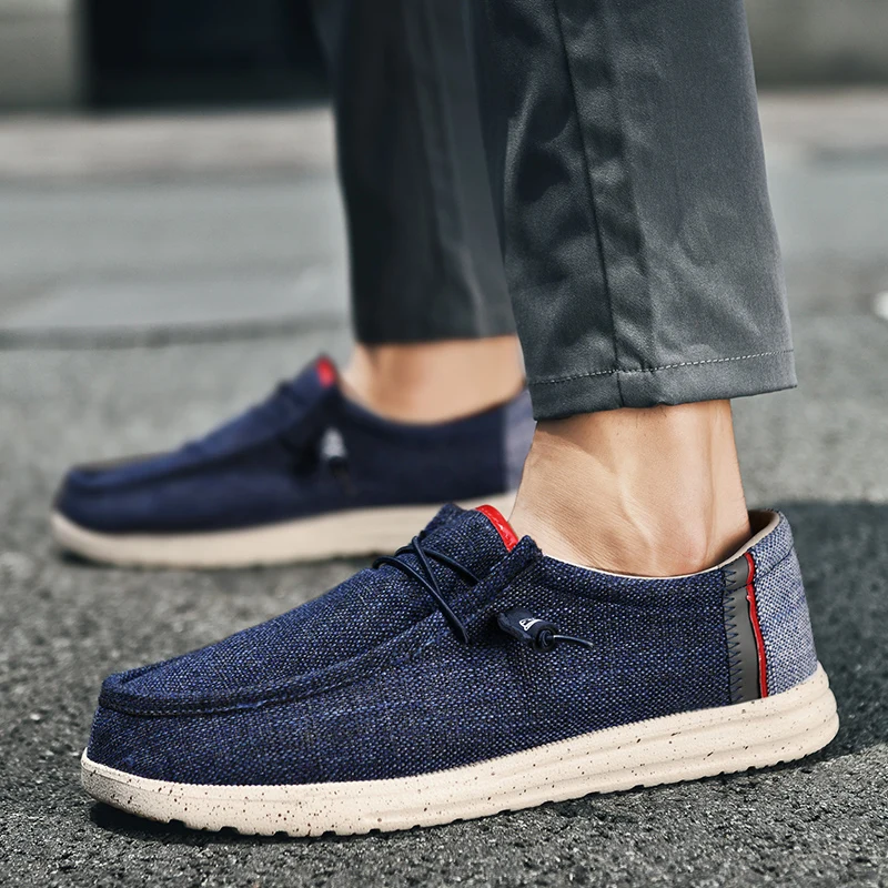 Men breathable casual canvas shoes comfortable slip-on loafers soft lazy loafers men light driving boat shoes Size 40-48