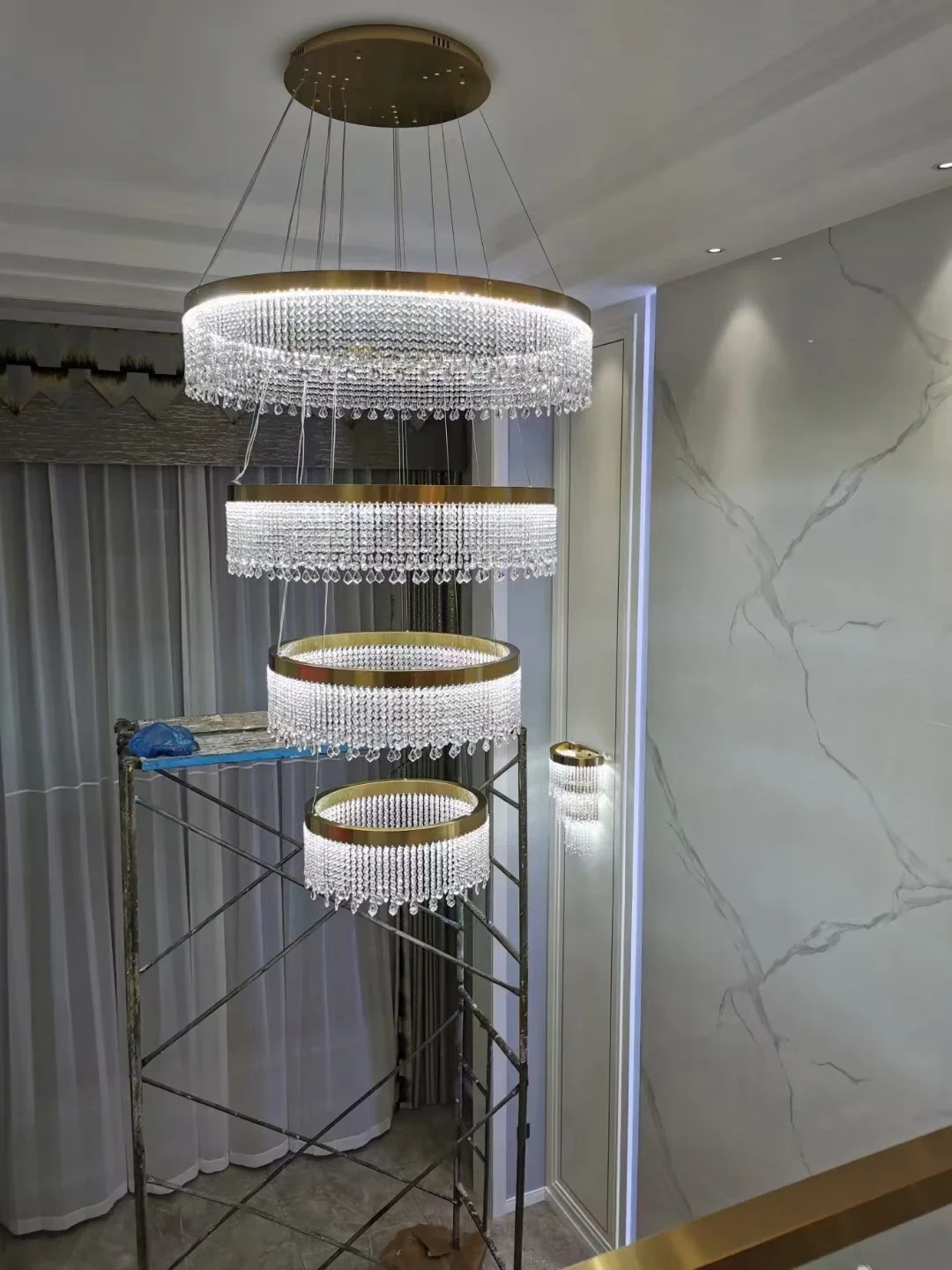 Luxury Modern K9 Crystal  Light Stainless Steel Living Room s with Tassels Oval Shape for Home & Hotel Use