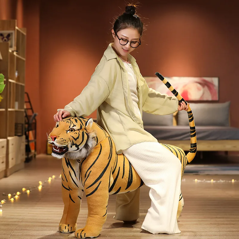Oversized Giant Simulation Tiger Plush Ride On Toy Soft Stuffed Animal Mount for Kids Adults Home Decor Birthday Christmas Gift