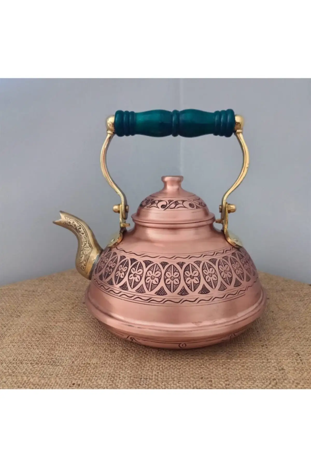 

DOLBOVI embroidered italian type copper teapot 2,4 Lt Cooper Tea Pots Handmade