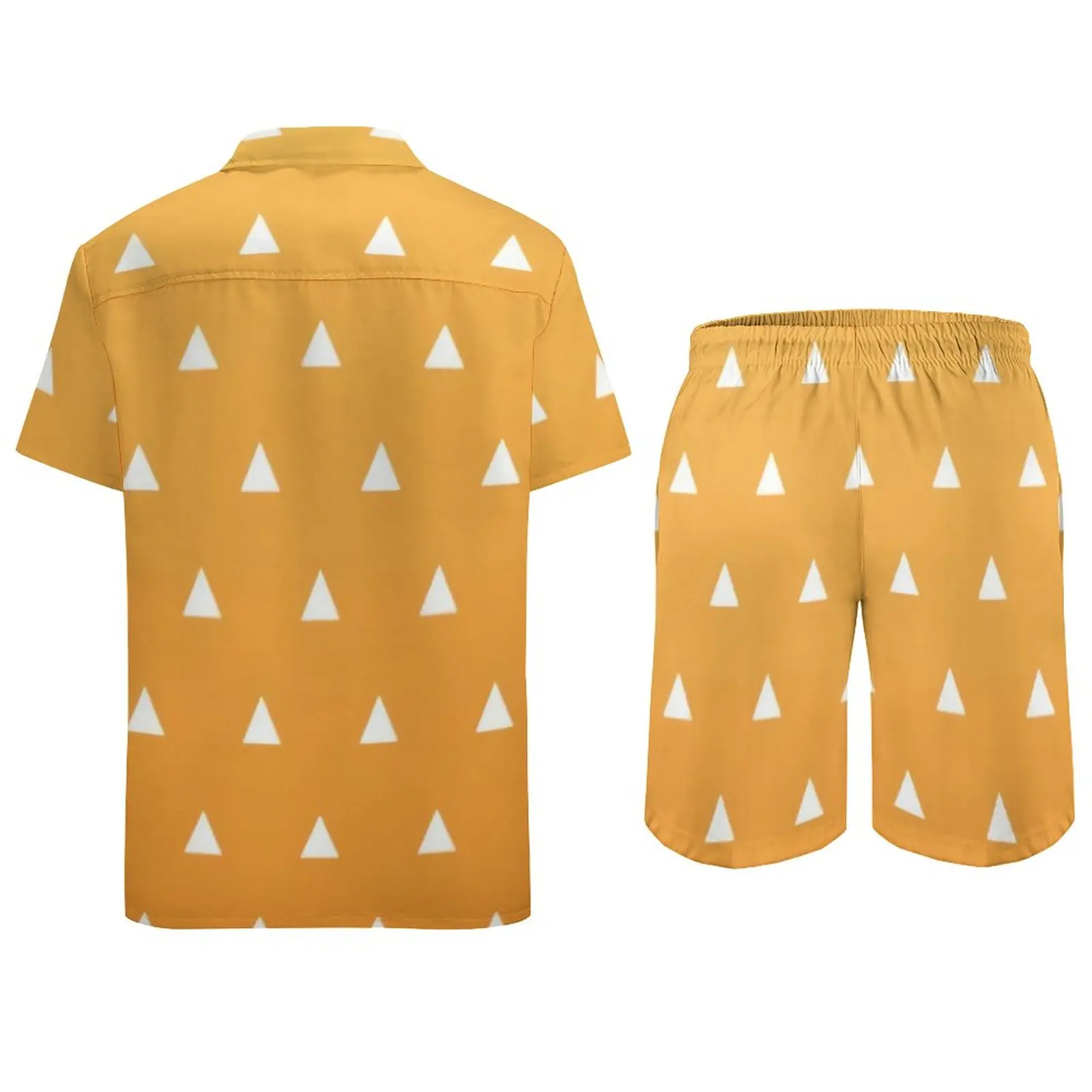 Agatsuma Zenitsu Men Sets Demon Slayer Anime Kimetsu No Yaiba Casual Shirt Set Cool Beach Shorts Summer Suit Two-piece Big Size