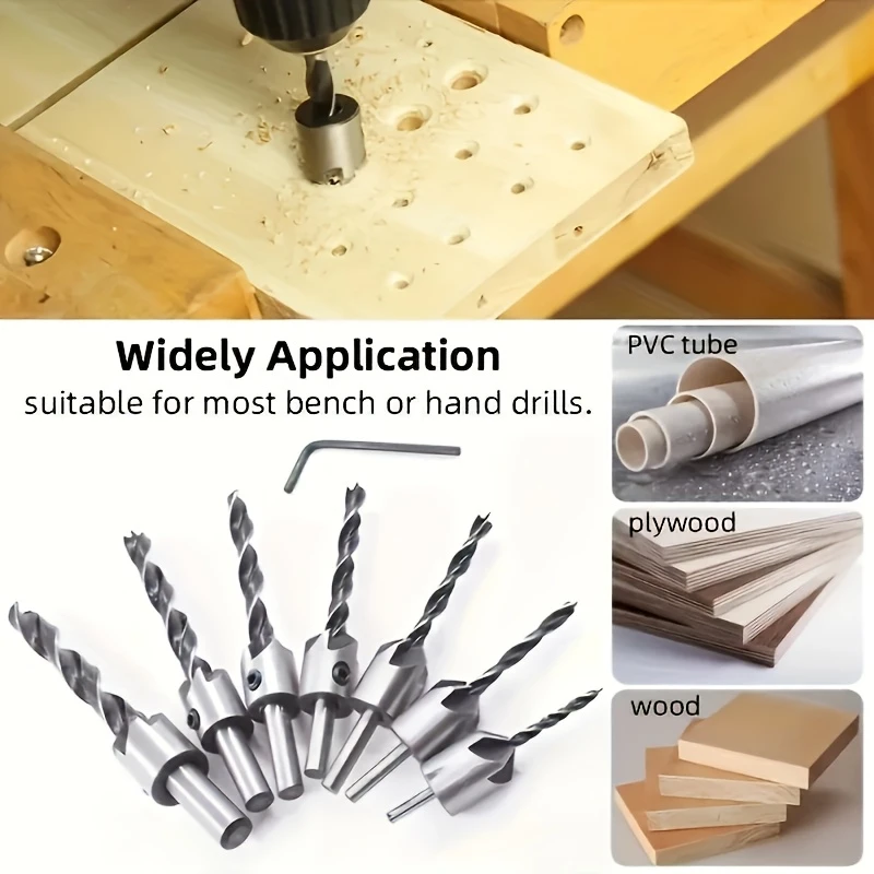 

8 шт., набор сверл с потайной головкой из быстрорежущей стали 3-10 мм, деревообрабатывающий инструмент, сверло для фаски, резак для отверстий, набор сверл для снятия фаски