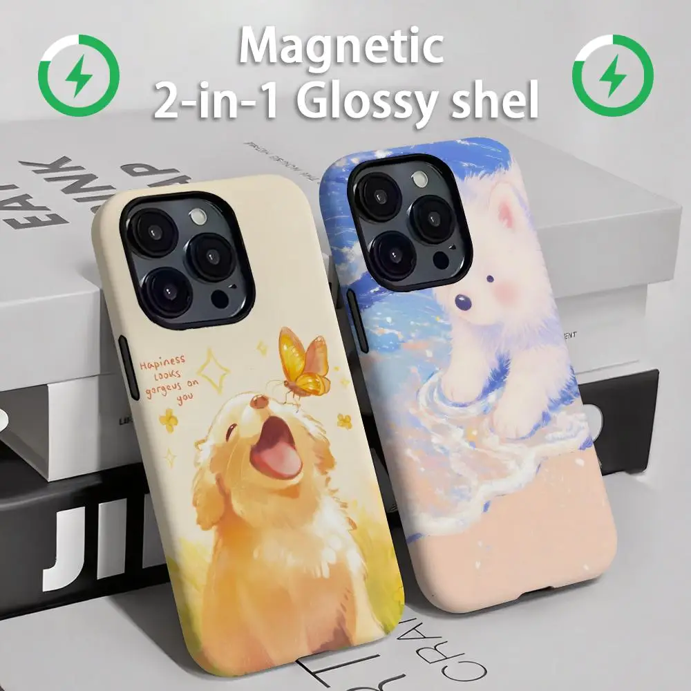 Phone Case Magnetic 2-in-1 Glossy shell For iPhone17 16e 16 15 14 13 12 11Pro Max Plus  Animals that heal the soul