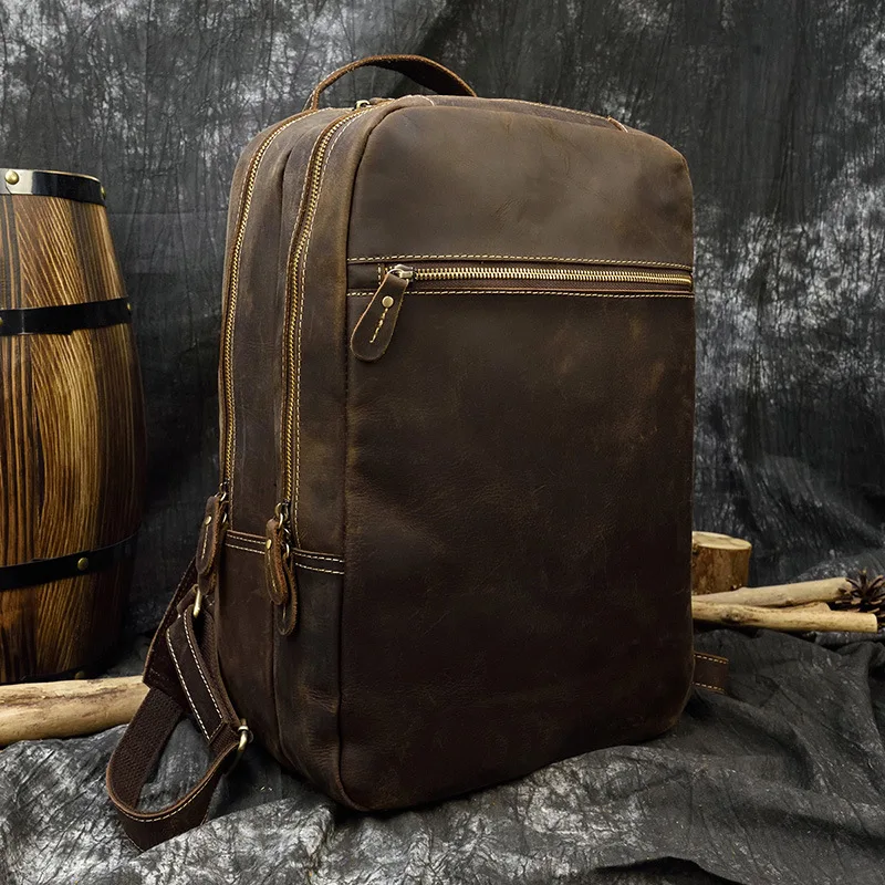 Vintage Leather Backpack Unisex Modern Backpack for Men and Women 14 Inch Laptop Daypack for Work Uni Business School