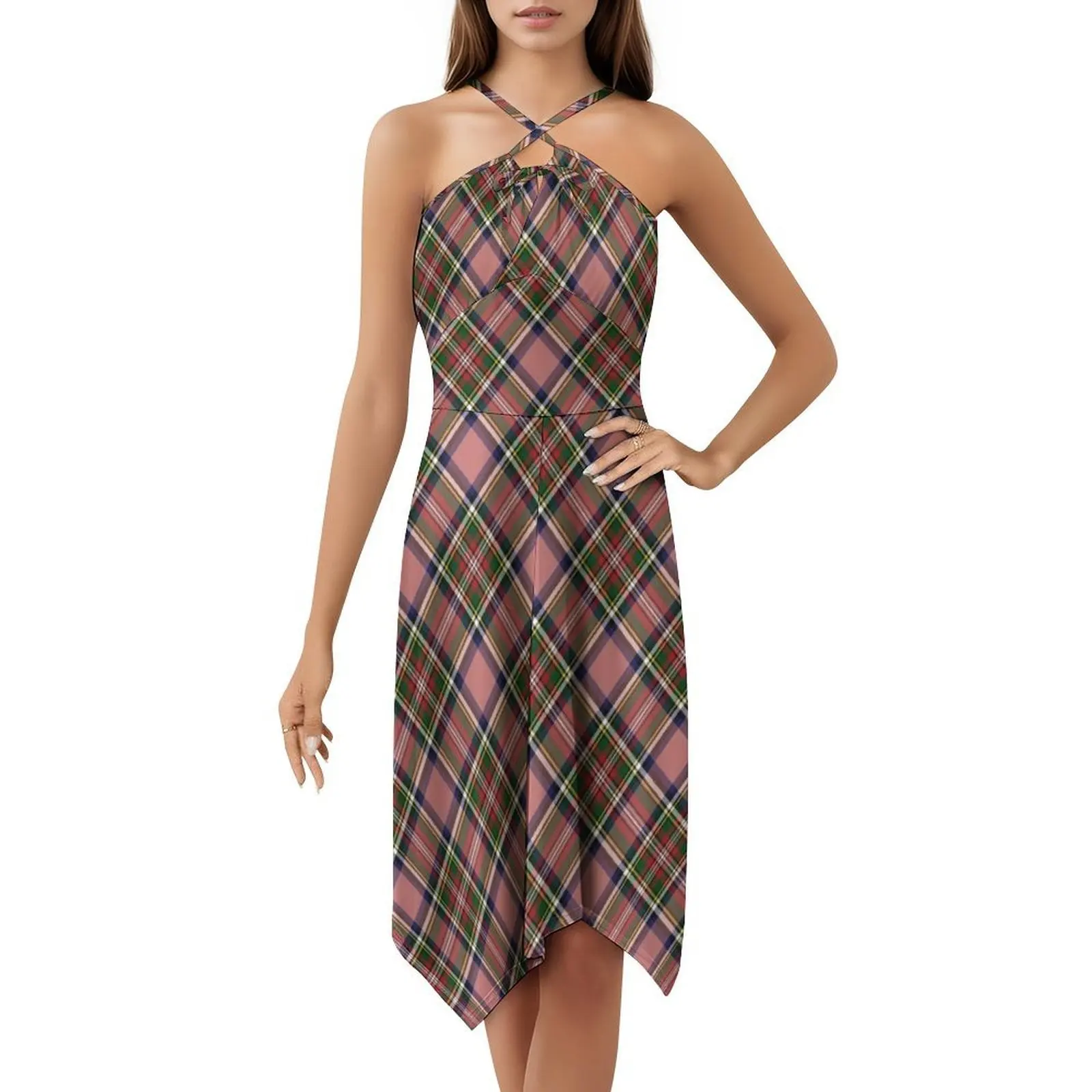 فستان ماري كوين أوف اسكتلندا كروس ترتان منقوش بوهو شيك أنيق على الشاطئ لحفلات الزفاف فستان الملكة ماري ملكة الاسكتلندية