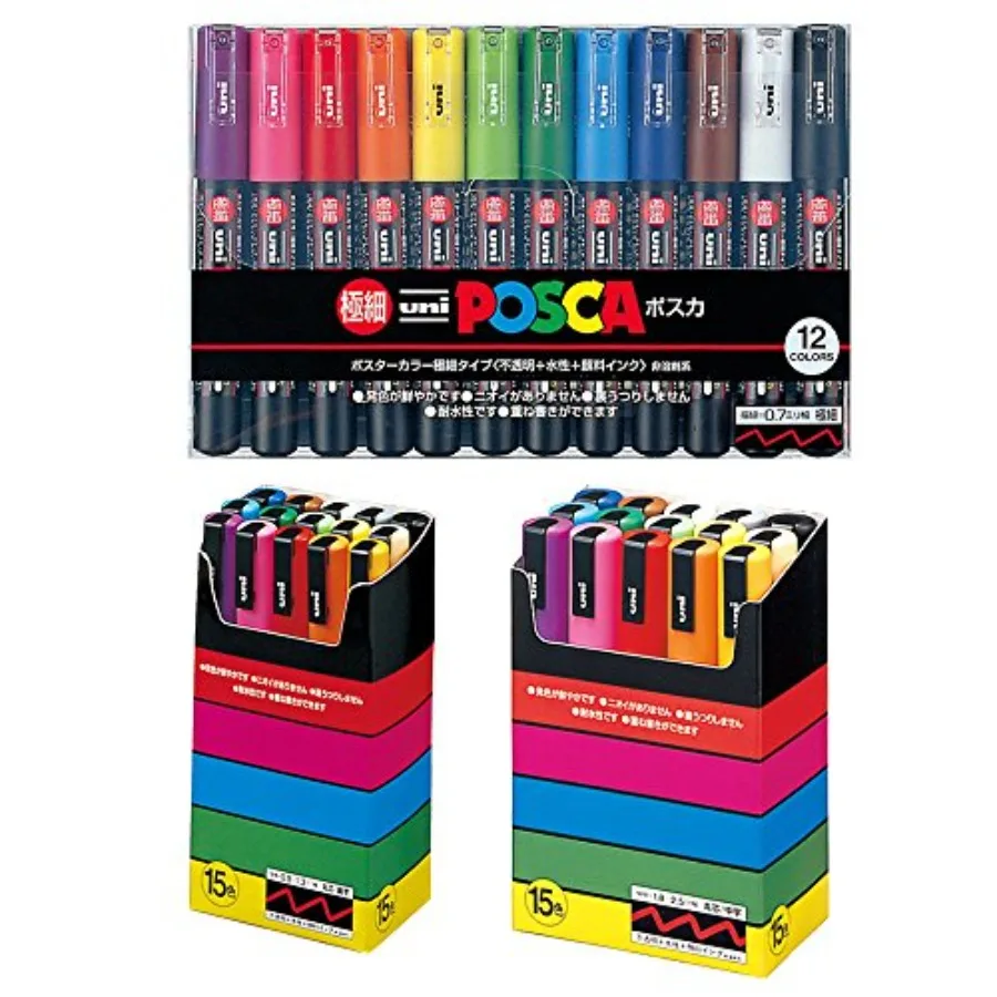 

Uni-posca Paint Marker Pen BUNDLE SET Mitsubishi Pencil Uni Posca Poster Colour Marking Pens Extra Fine Point 12 Colours Fine 1