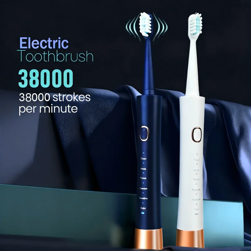 Model 806 USB Rechargeable Sonic Electric Toothbrush with Soft Bristles, 3 Replacement Brush Heads, Fast Charging, Long Battery