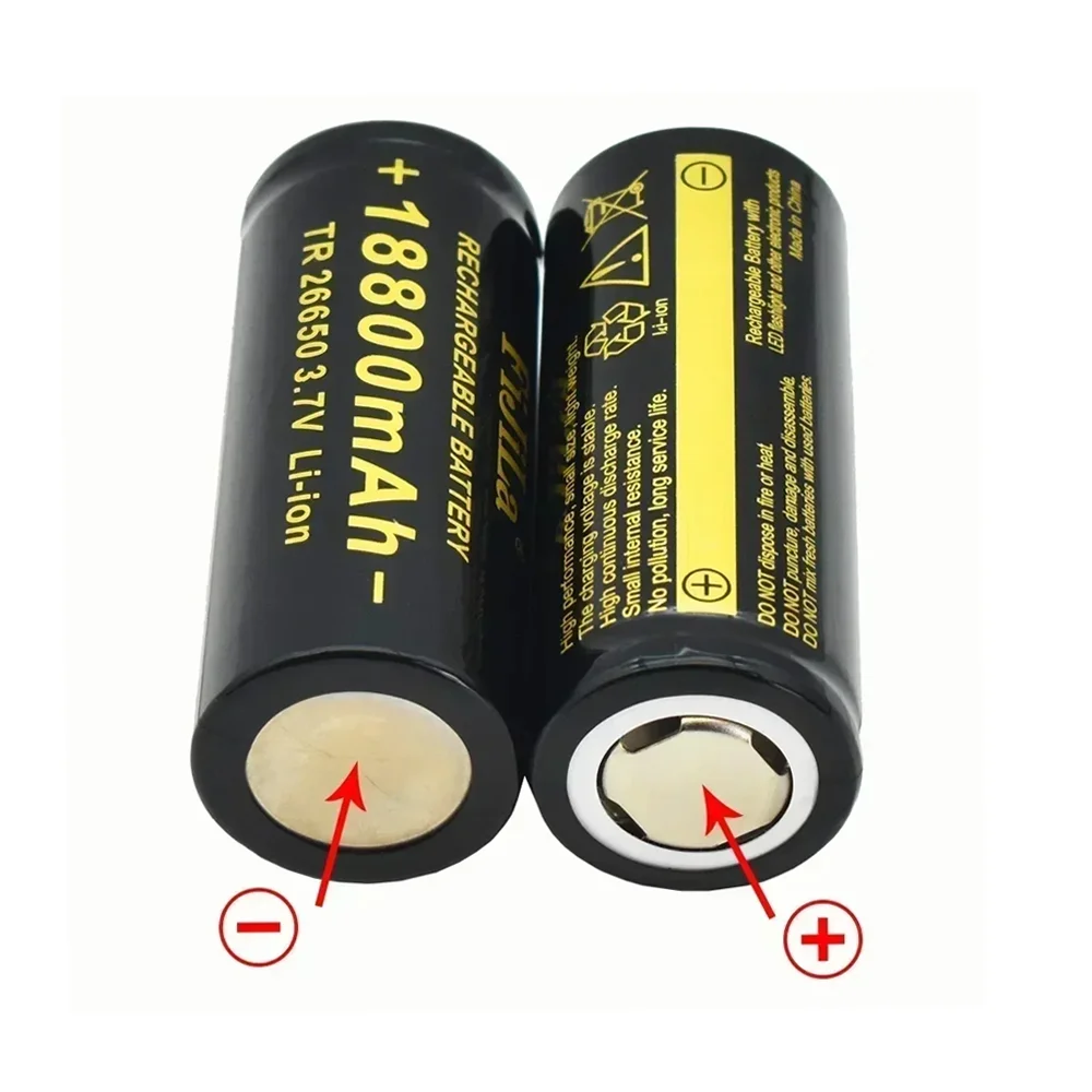 100% Original high quality 26650 battery 18800mAh 3.7V 50A lithium ion battery for 26650 LED flashlight + charger view 2