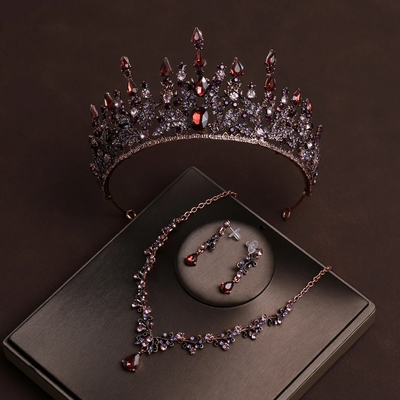 Itacazzo الزفاف أغطية الرأس الكامل من رائعة نمط غامض الرجعية السيدات الزفاف الزفاف تاج قلادة أقراط 4 قطعة مجموعة