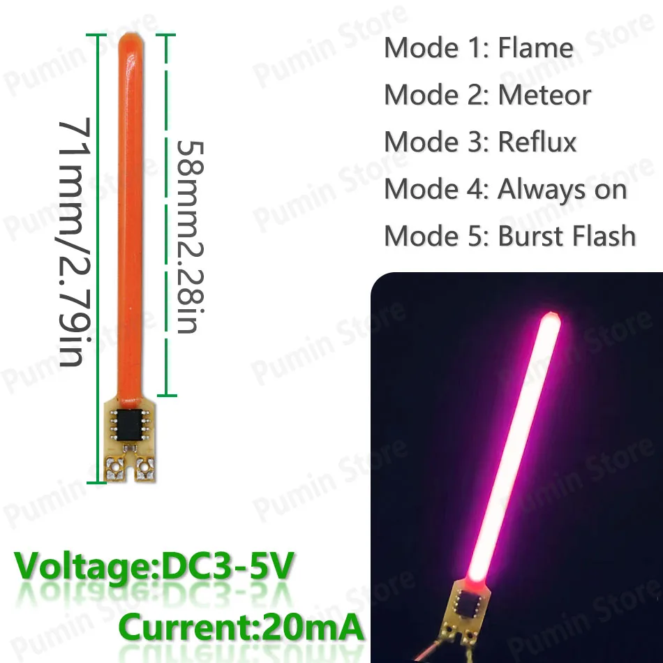 5 Stück Neue LED-Meteorlichter mit DC3-5V Fünf Modi Flammen-Meteor 9 Farben für Retro-Wandleuchte Autolicht Warnlichtquelle