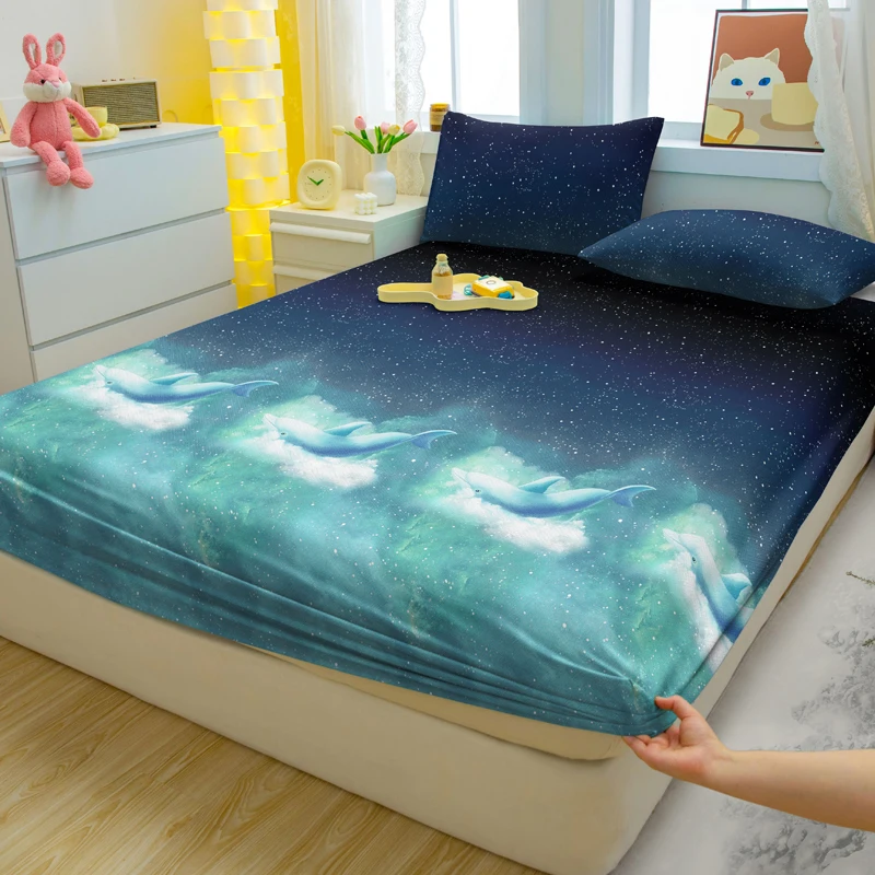 1 Simple Modern Starry Sky Printed Matte Fitted Sheet, Bedroom Printed Bed Cover, Bedding (Excluding Pillowcases)