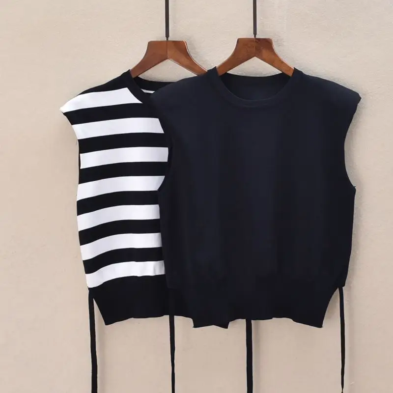 

Summer ort Svel round Ne Knitted Slim Fit Vest Women's Pullover Top Versatile Faionable Spring 2024 Sle