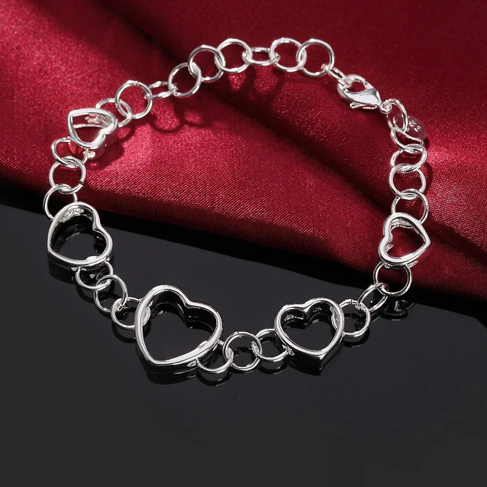 

Wholesale 925 Sterling Silver Jewelry Fashion Women Lady Wedding Charm Hollow Heart Bracelets Factory Price Free Shipping