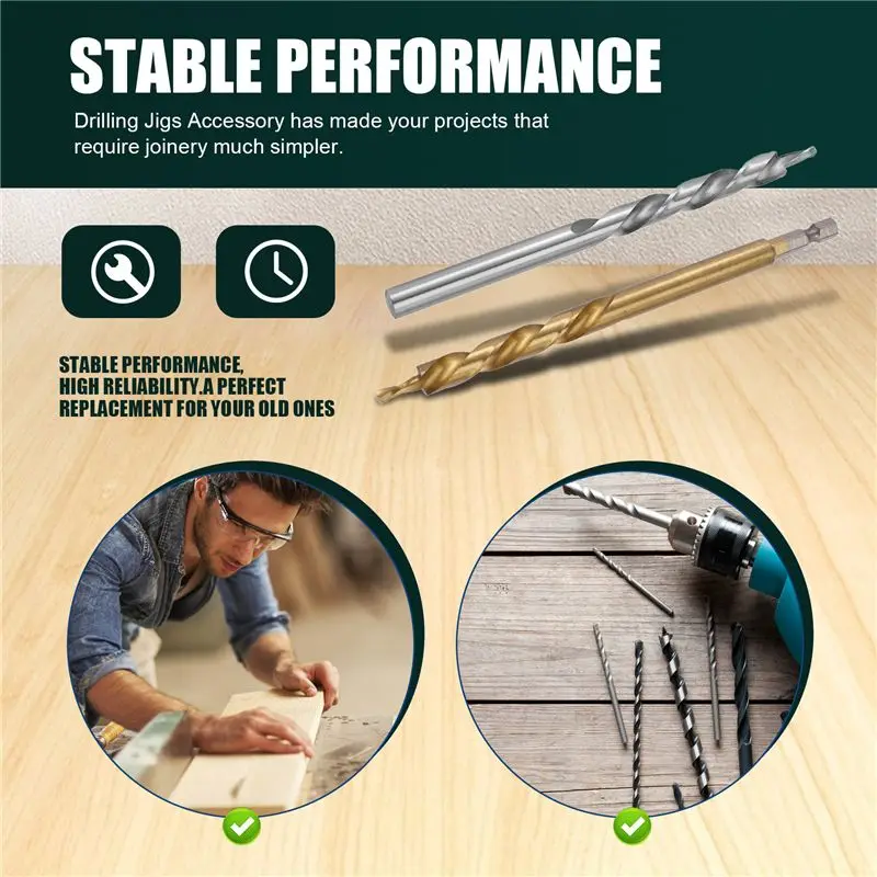 AS60-2Pcs 1/4 Inch Hex Shank Pocket Hole Drill Bit + 3/8(9.5Mm)Replacement Twist Step Drill Bit With Depth Stop Collar For Manua