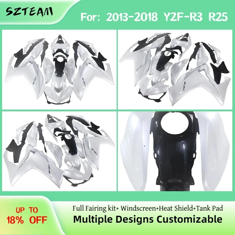 

For YAMAHA YZF-R3 R25 2013-2018 Pearl White Motorcycle Fairings YZFR25 R3 13-18 Injection Aftermarket Side Cover Fairing Kit