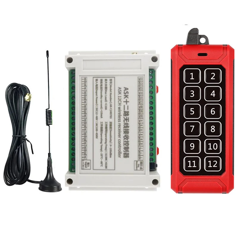 

433MHZ 1000M Industrial DC 12V 24V 36V 48V 12CH RF Wireless Remote Control OverheadTravelling Crane System Receiver Digital Key