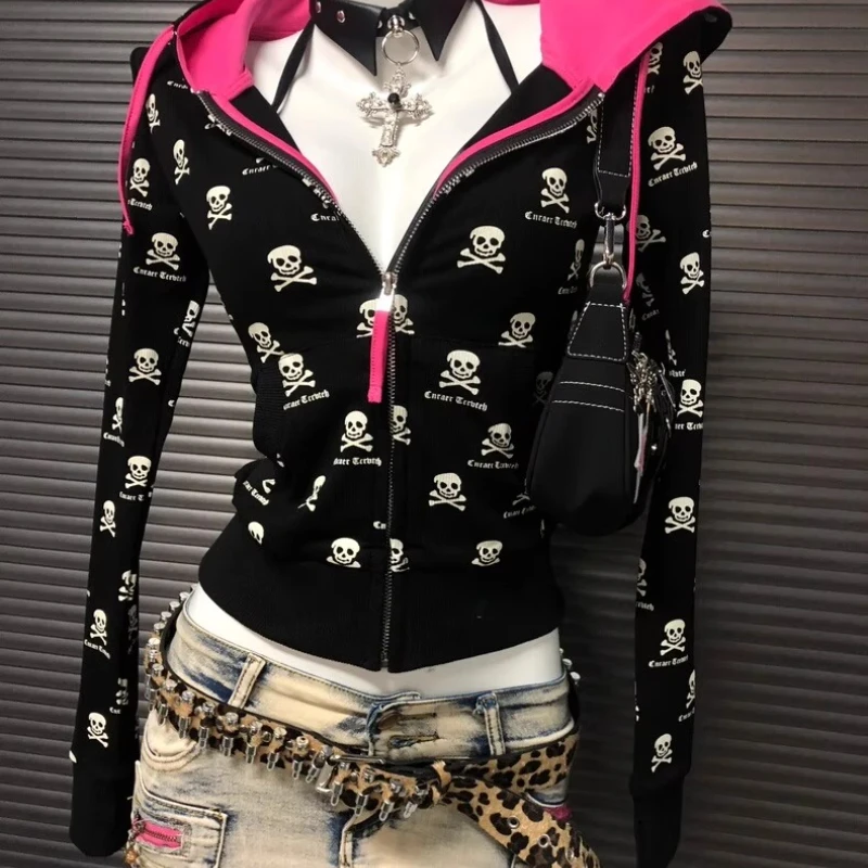 2025 Autumn New Black Subculture Gothic Rock Punk Y2K Hot Girl Women's Sweatshirts Original Design Hooded Top Jackets Ladies