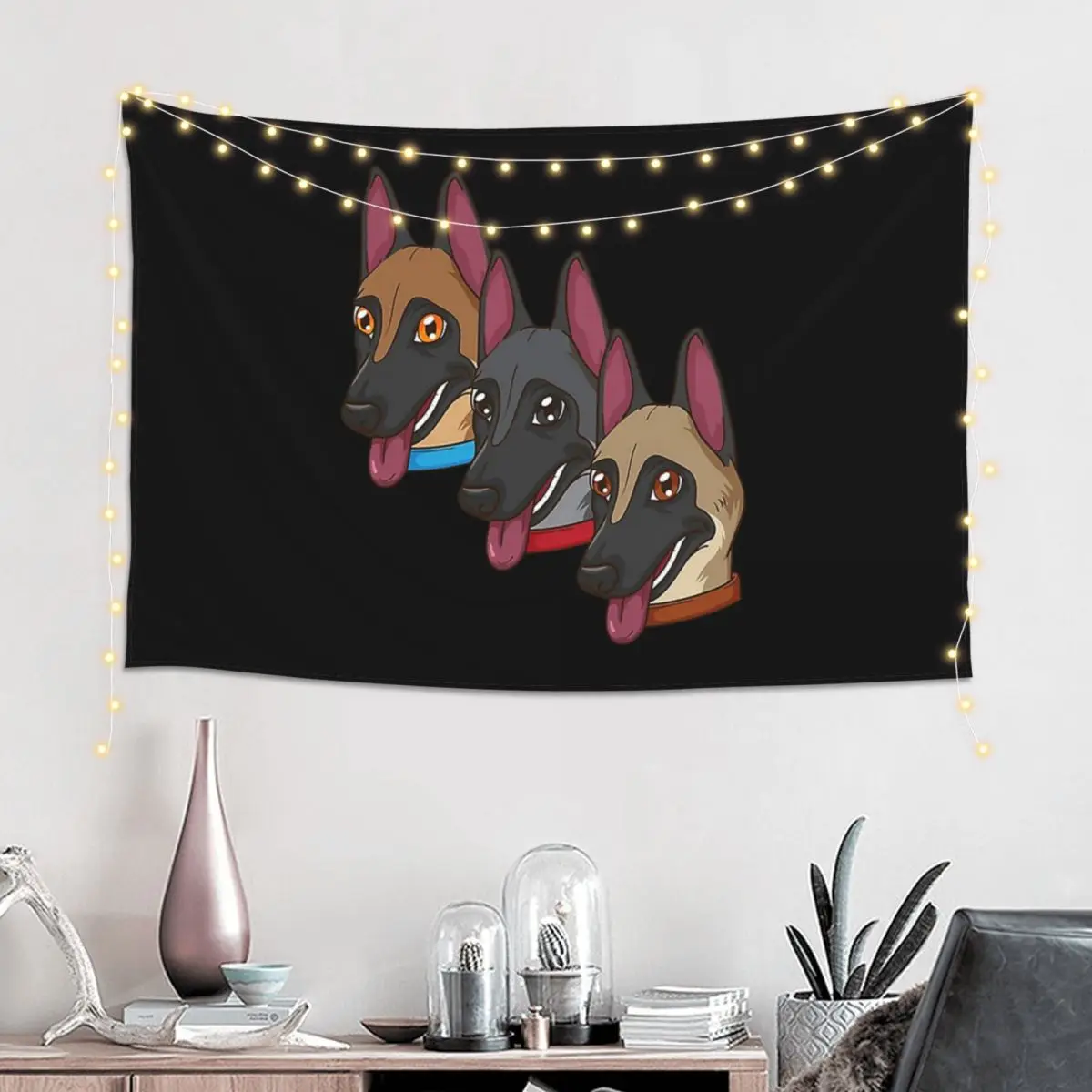 Belgian Shepherd Dog Malinois Tapestry Funny Wall Hanging Aesthetic Home Decor Tapestries for Living Room Bedroom Dorm Room