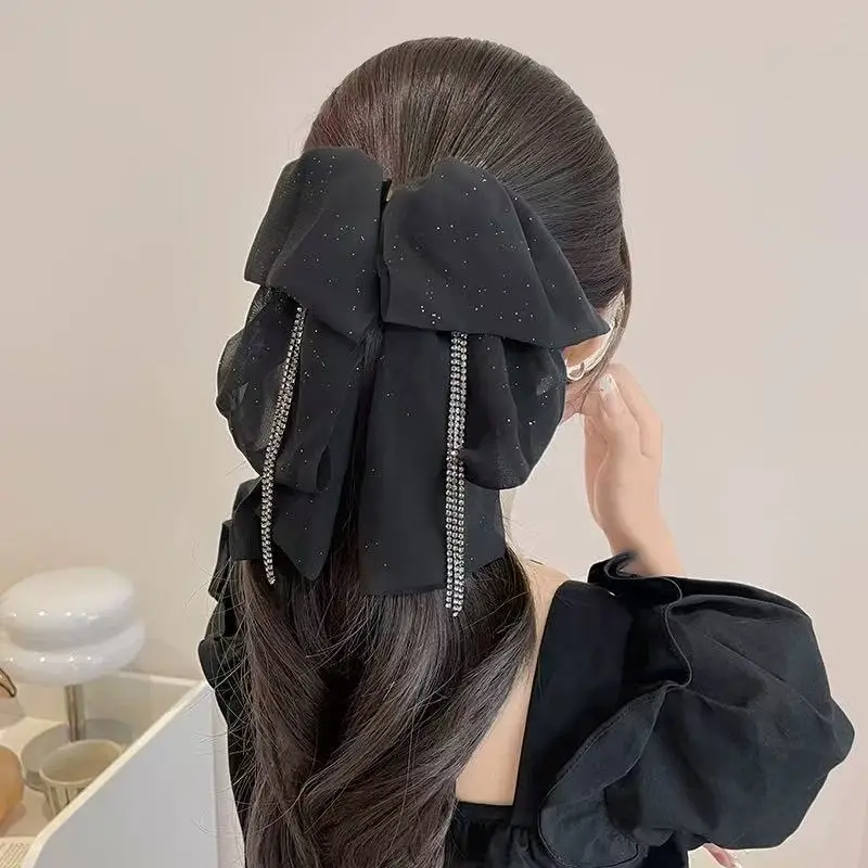 

Большой бант, сетчатые заколки для волос, заколка для волос, женские темпераментные элегантные вьющиеся волосы, натуральные термостойкие аксессуары для волос