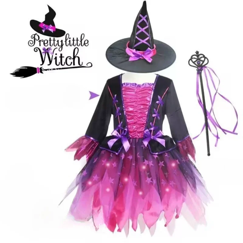 Neonate Halloween Witch Costume LED Light bambini Cosplay Vampire Princess Dresses bambini Dress Up Clothes Carnival Party Gift