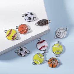 Cool 10pcs Mixed Sports Connector Basketball Football Pendant for Earrings Necklace Diy Jewelry Accessories Handmade Two Hole