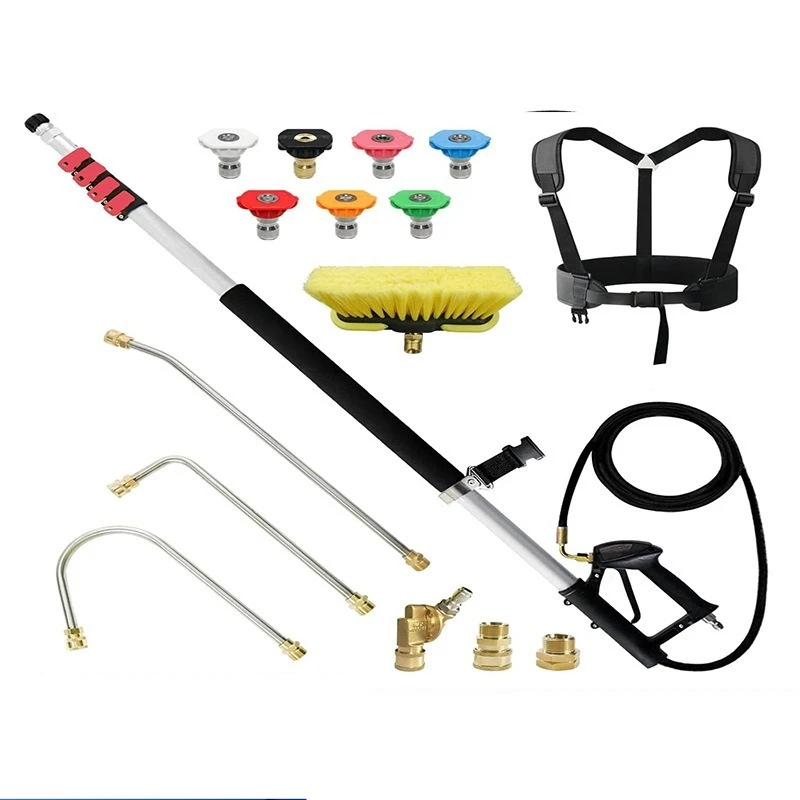 24 Foot High-pressure Cleaning Telescopic Rod With Electric Cleaning Extension Rod Brush Head, Drainage Ditch Cleaner 5 Nozzles