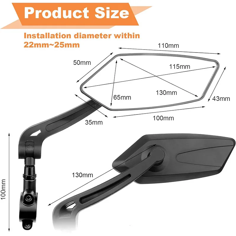 Wide Angle Bike Rearview Mirrors 360° Adjustable Electric Scooter Mirror Bike Wide Range Back Sight Handlebar Rear View Mirror - Image 2