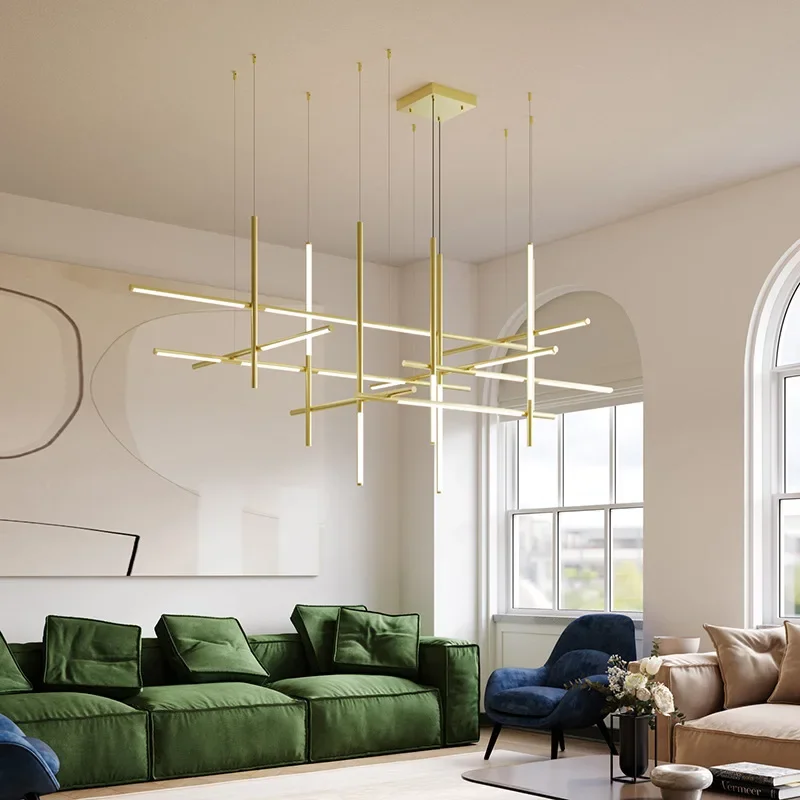 Italian Gold Modern LED Chandelier Multi-Head Pendant Light for Staircase Living Room Dining Table Minimalist Hanging Lighting