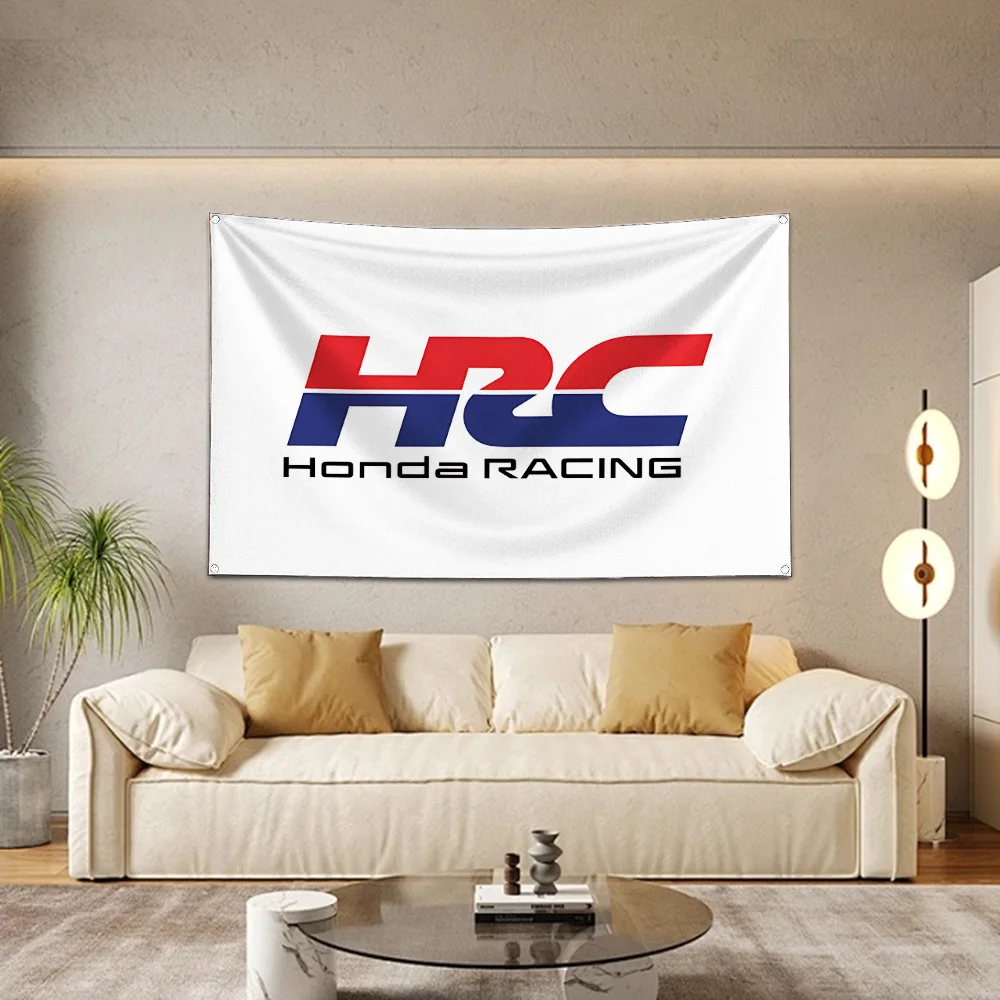 Ft HRC Racing Motorcycles Flag Polyester Printing Banner for Garage Wall Out H-HondaS Door Decoration With Brass Grommets