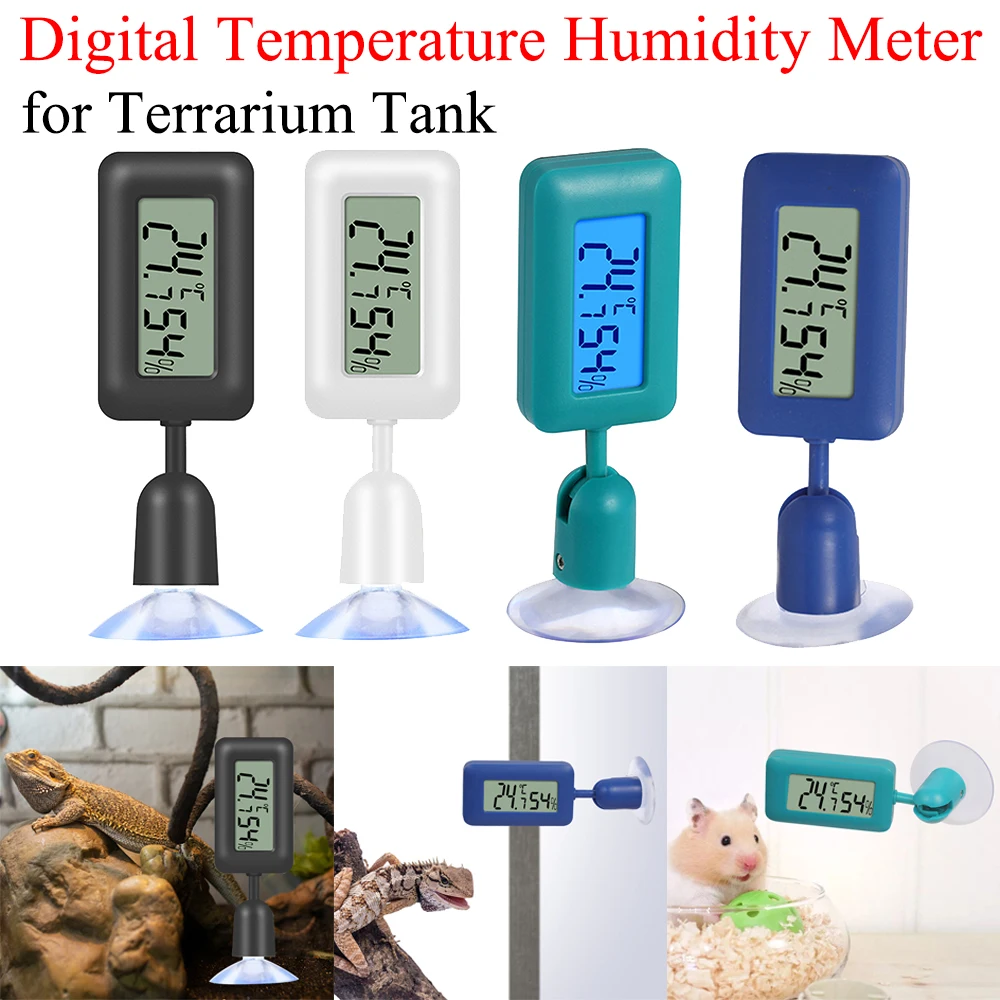 Reptile Thermometer Hygrometer with Suction Cup Digital Temperature Humidity Meter for Terrarium Reptile Accessories