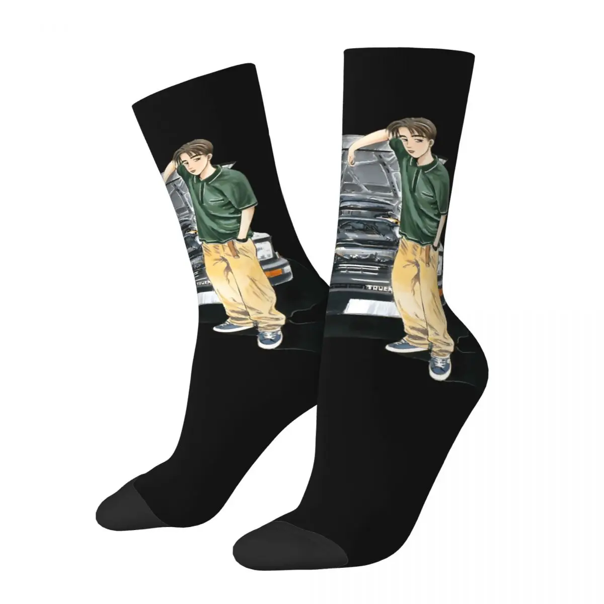 Happy Funny Men's compression Socks Takumi Initial D Sticker Retro Harajuku Initial D Hip Hop Novelty Seamless Crew Crazy Sock