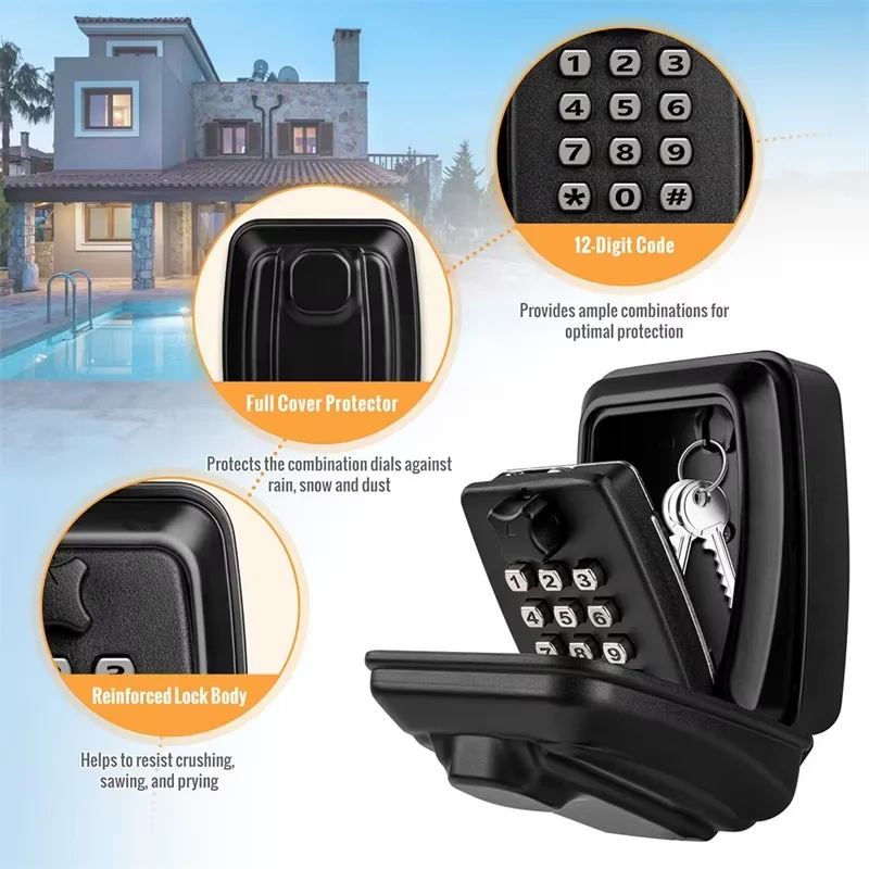 1PC New Smart Password Combination Key Lock Box Storage Key Wall Mounted Safe Outdoor Key Box 4 Digit Combination.