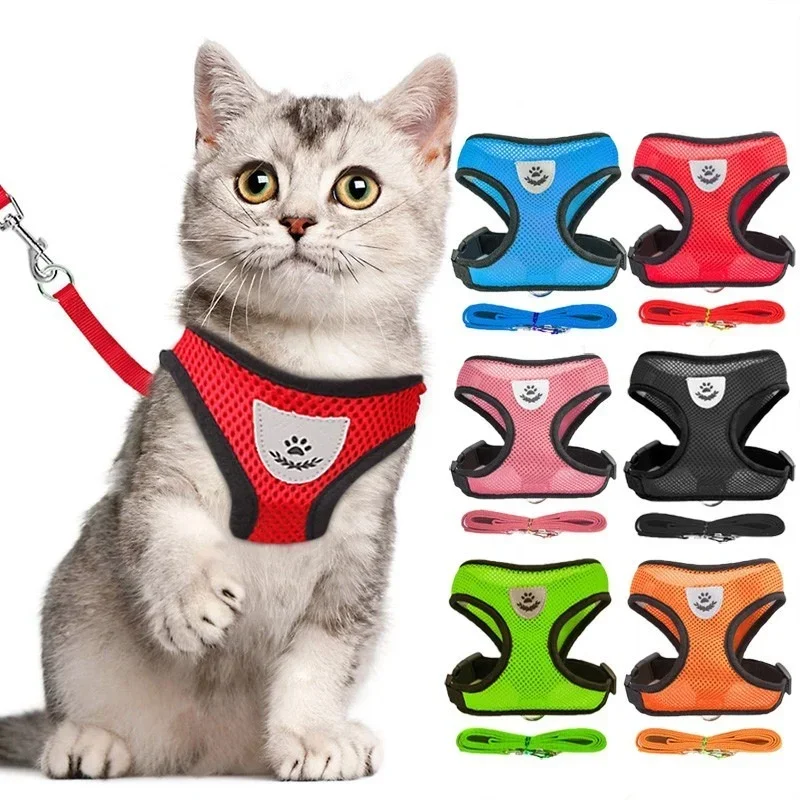 Cat Adjustable Harness Polyester Mesh  Soft Breathable Vest Walking Lead Leash For Small Medium Dog Cats Pet Easy Control Pets