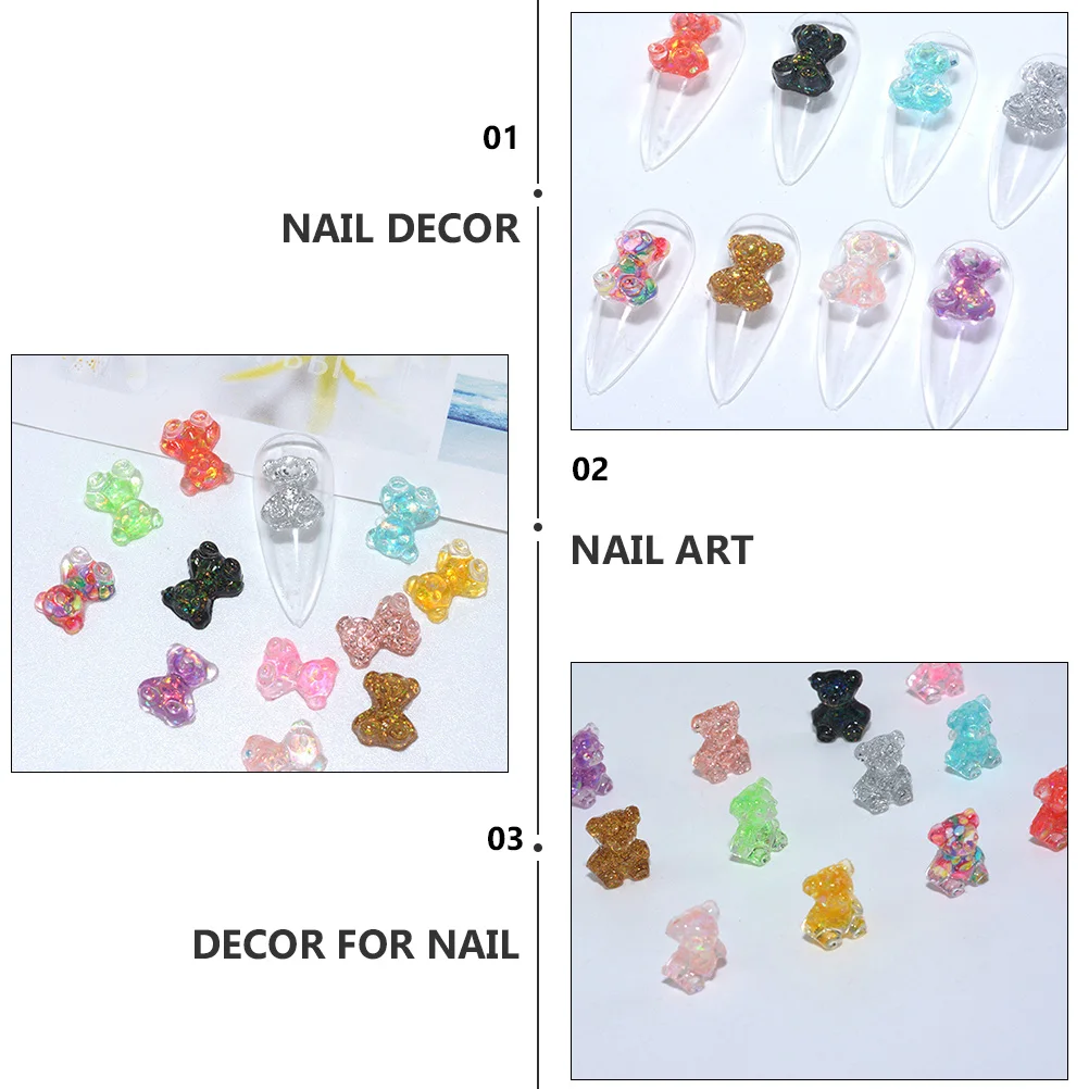 

100 Pcs Bear Nail Art Decorations Manicure Cartoon Charms Rhinestones Gummy Bears Nails Resin Dangling
