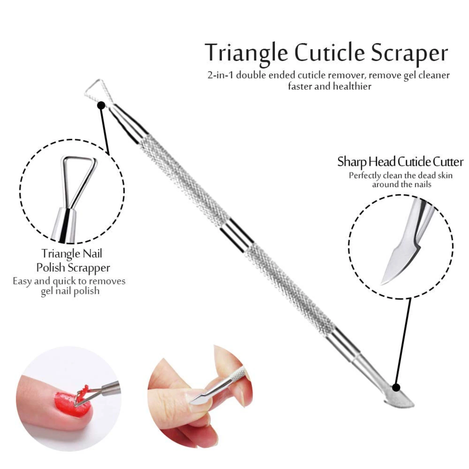 Hoogwaardige roestvrijstalen set voor nauwkeurige nagelriemschuiver - essentieel pedicure- en manicuregereedschap voor het verwijderen van gelnagellak.